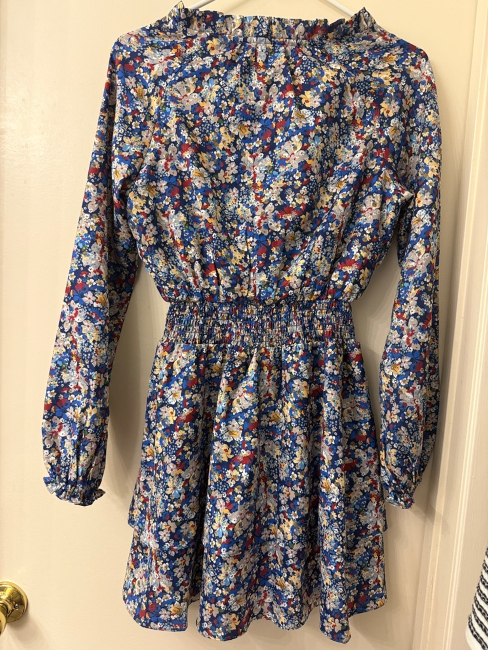 NSR - Blue Floral Long Sleeve Smocked Waist Dress - XS - like new - Picture 5 of 7